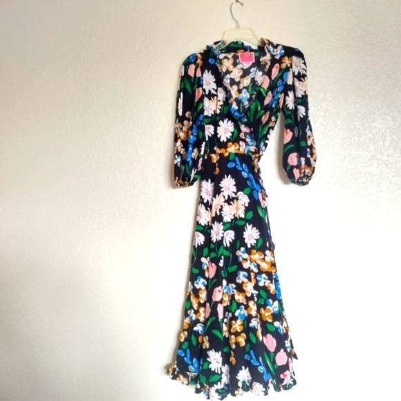 Kate Spade Meadow Wrap floral midi Dress sz Xs - Picture 2 of 9